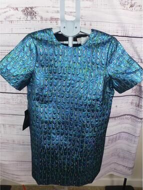 NWT POMANDER place Women's Iridescent Metallic Mermaid Scale Top Blouse Sz L J4